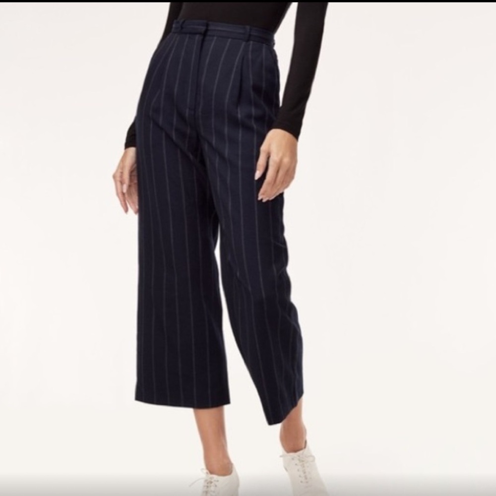 Aritzia Navy Pinstripe Cropped Pants